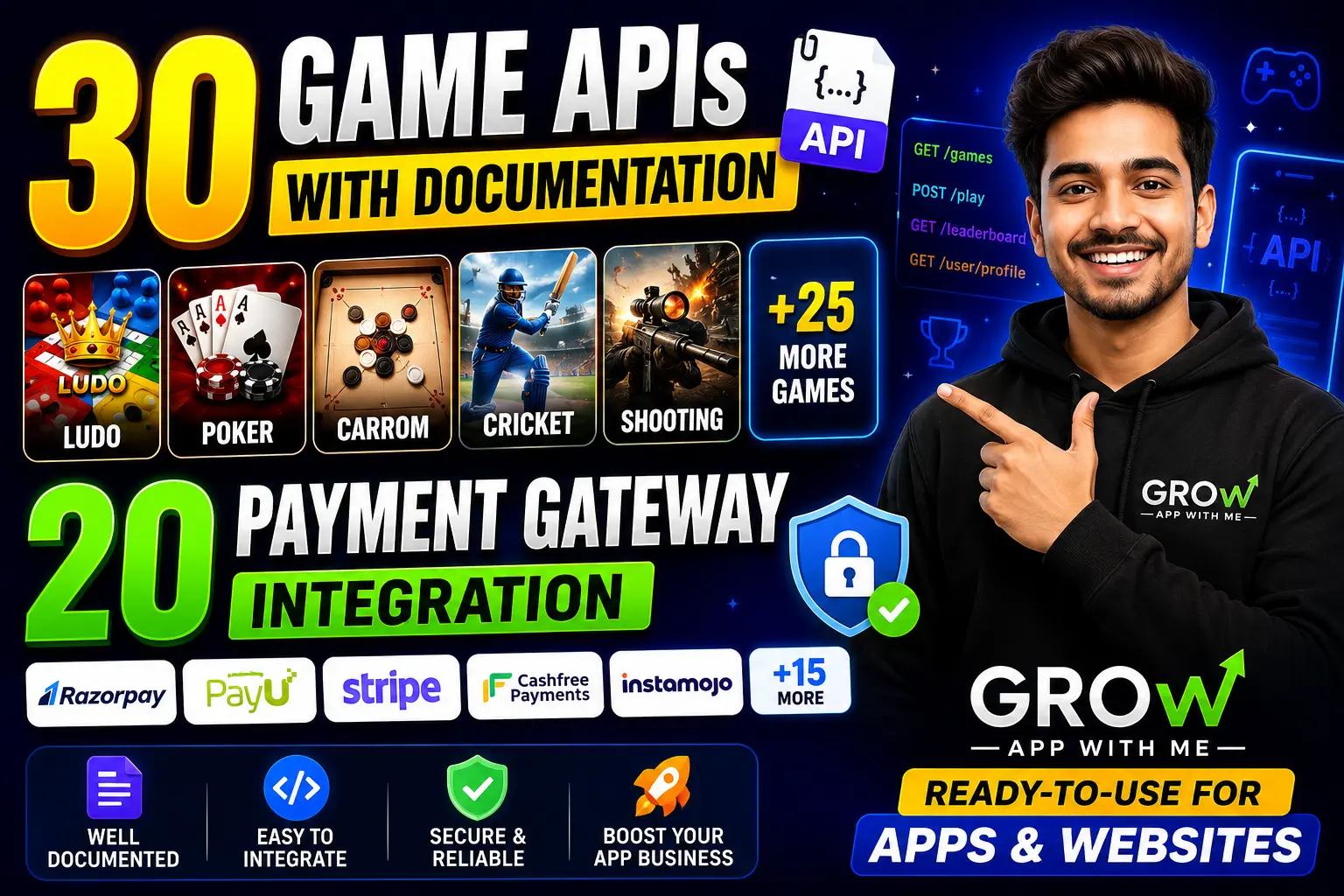 30 Game APIs with Documentation + 20 Payment Gateway Integration | Ready-to-Use for Apps & Websites